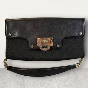DKNY Town Country Classic Classic‎ Clutch Shoulder Bag Black Leather